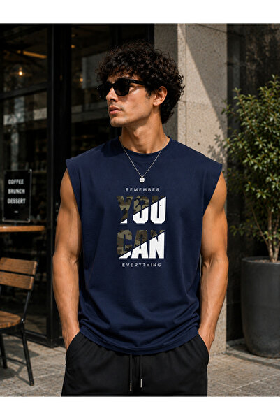 caddekombin Zero Sleeve Unisex You Can Double Color Printed Cotton Combed Cre...