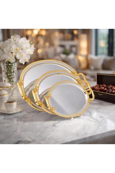 laverahome Silver Steel Serving Tray Set with Gold Accents 3 Pieces - Luxury ...