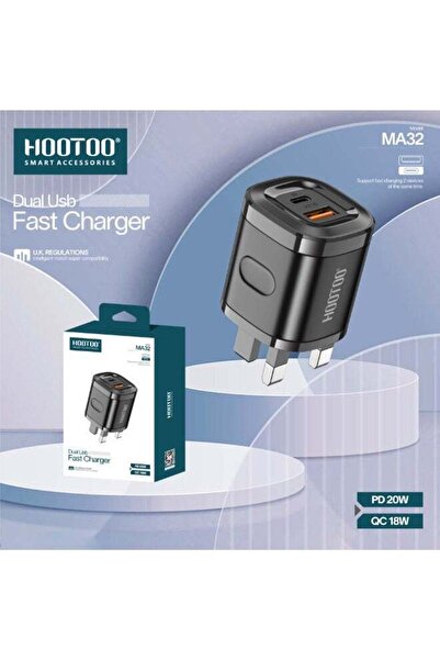 Generic شاحن حائط هوتو بقوة 38 واط. شاحن ثنائي المنفذ (شاحن من نوع C وموصل USB). شحن سريع وآمن. شواحن للهواتف المحمولة، وسماعات الرأس، والساعات، والموديمات. مقابس هواتف آيفون وسامسونج وهونر وغيرها