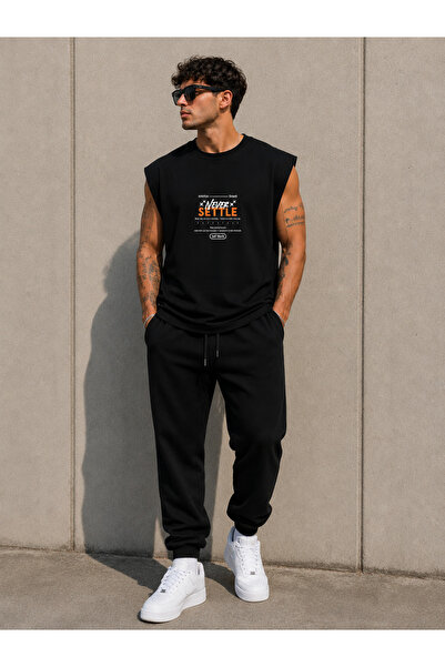 herkesemoda Tricou cu gâtul tip crewneck, cu mâneci zero și imprimeu detaliat