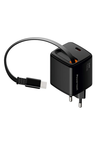 POWERTECH φορτιστής τοίχου PT-1572 με πτυσσόμενο καλώδιο, USB-C, 45W, GaN, μα...