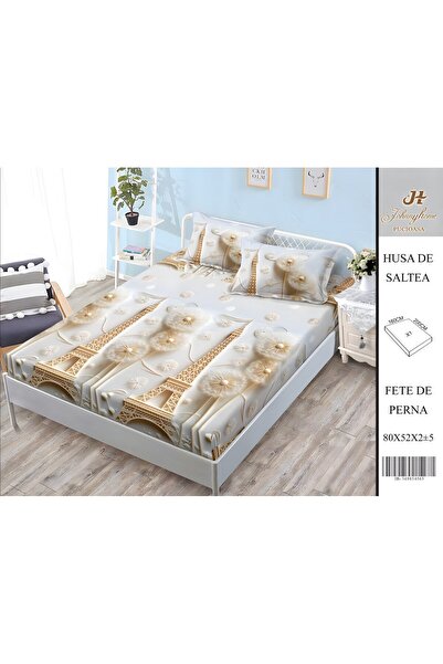 PlayFun Сатенено памучно покривало за легло за двама, 3 части, с ластик, 160x...