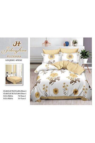 naniland.ro Lenjerie de Pat Bumbac Satinat 2 Persoane 6 Piese Fără Elastic 20...