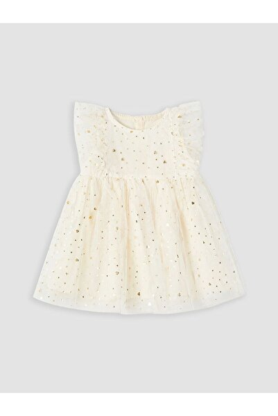 LC Waikiki Lcw Baby Ecru Heart Patterned Baby Girl Tutu Dress