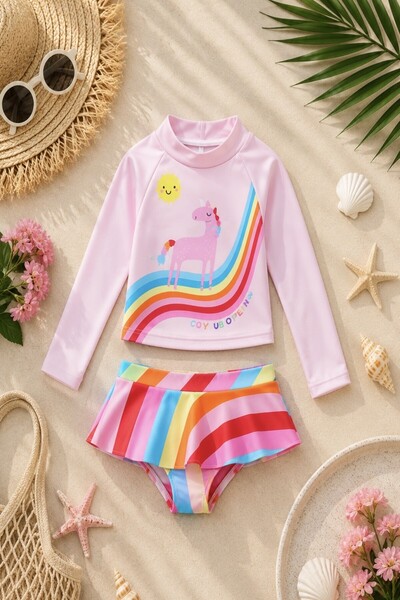 DeKuBaby Novi sezonski set bikinija sa dugim rukavima, kratkim topom i mini s...