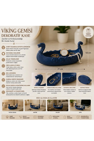 Karis ART Viking Gemisi Dekoratif Kase | Dekoratif Takı ve Aksesuar Düzenleyi...