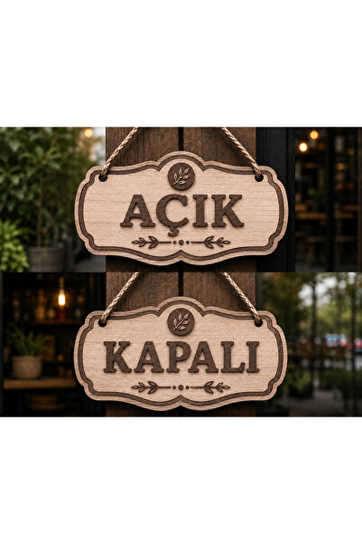 vita Ahşap Açık Kapalı Tabela | Çift Taraflı Kapı Tabelası | Kafe Restoran Ma...
