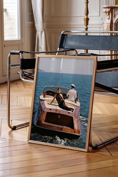 Postifull Boat and Woman Poster, Wooden Framed Poster, Old Money Series, No:1...