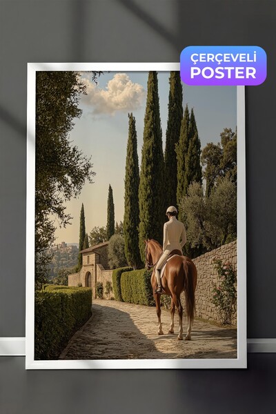 Postifull Horse and Rider Poster, White Framed Poster, Old Money Series, No:1...