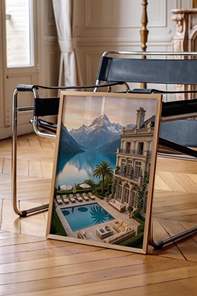 Postifull Mountain and Lake Scenery Poster, Wooden Framed Poster, Old Money S...
