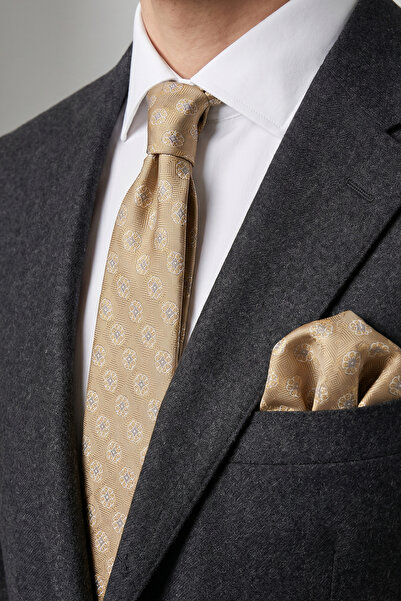 Milleniva Mosaic Patterned Gold Tie & Handkerchief