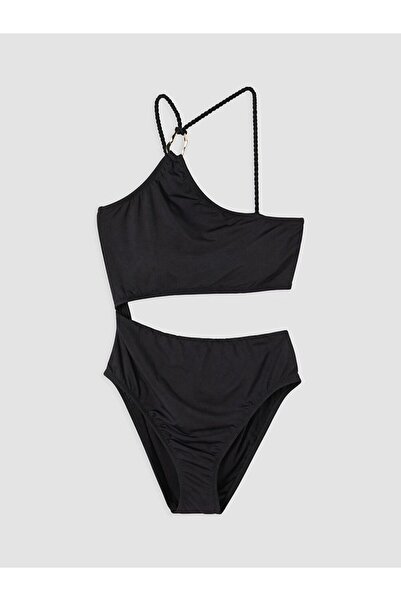 LC Waikiki Lcw Dream Black Asymmetrical Collar Ring Detailed Women's Swimsuit