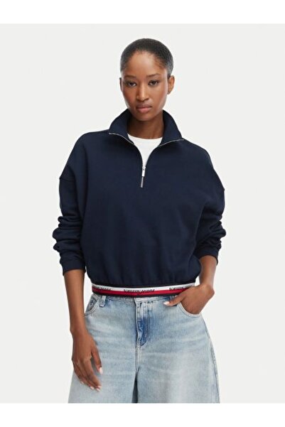 Tommy Hilfiger LACİVERT LOGOLU FERMUARLI KADIN SWEATSHIRT