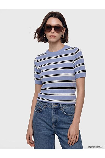 LC Waikiki Lcw Modest Blue Crew Neck Striped Women's Knitwear Sweater