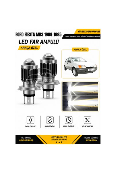 Oto Çizgi Ford Fiesta MK4 1996-1999 H4 LED Far Ampulü Beyaz Işık Canbus Mini ...