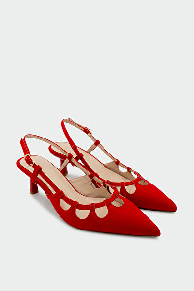 LAMİNTA Bunny Low-Cut Detailed Women's Red Heeled Shoes