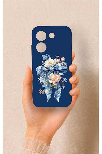 Vip Case Poco X8 Pro Uyumlu Mavi Kurdeleli Çiçek Desenli Silikon Kılıf