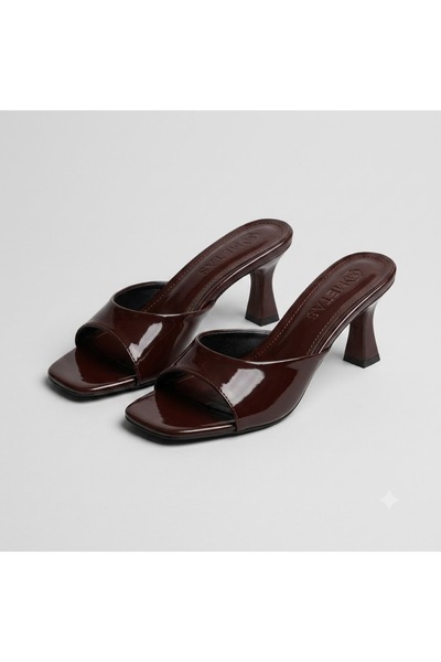 KİNDEP (Brand) Heeled Single Strap Women's Slippers Brown
