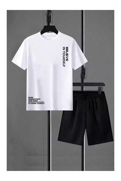cto your style Men's Text Printed Shorts Set 100% Cotton Short Sleeve 2-Piece...