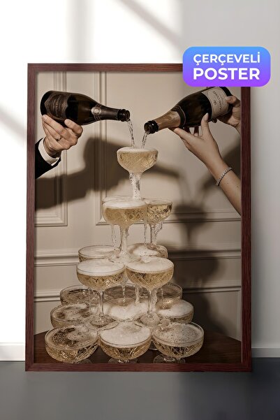 Postifull Champagne Glasses Poster, Brown Framed Poster, Old Money Series, No...
