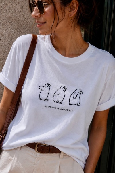 bb butik basic Penguin Embroidered Basic Women's T-Shirt – 100% Cotton Crew N...