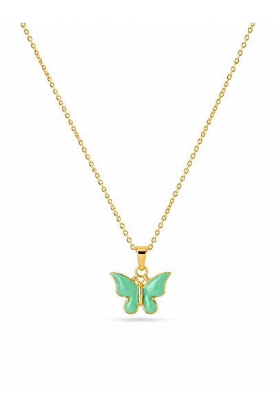 serelya Gold Green Color Butterfly Figure Women's Necklace