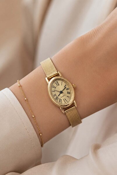 GANYMET Miny Gold Color Straw Cord Women Wristwatch - Oval Case Roman Numeral...