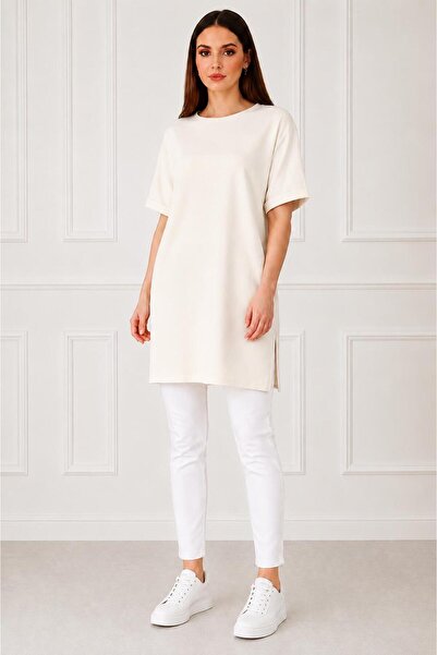 Kuraff Giyim Women's Comfortable Cut-Out Half-Sleeve Combed Cotton Tunic with...