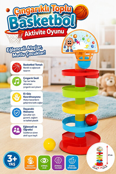 craftivio Basketli Çıngıraklı Top Oyunu - 3+ Yaş Eğitici Aktivite Kulesi ve T...