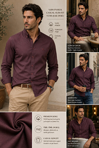 Daniel Bessi Long Sleeve Slim Fit 100% Cotton Button-Down Collar Casual Men's...