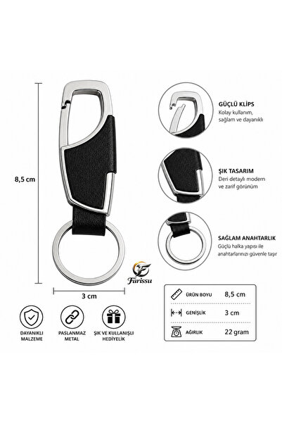 farissu Premium Metal Leather Keychain with Carabiner Clip Stylish Design Sta...