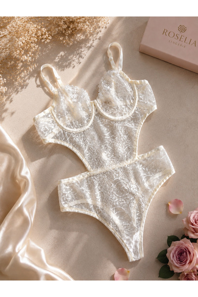 ROSELİA LİNGERİE Kadın Dantelli Balenli Kapsız Bodysuit