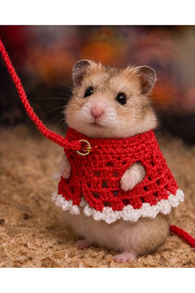 Berliva Home Hamster Örgü Elbise - Gezdirme Tasmall Kemirgen Kiyafeti Kırmızı