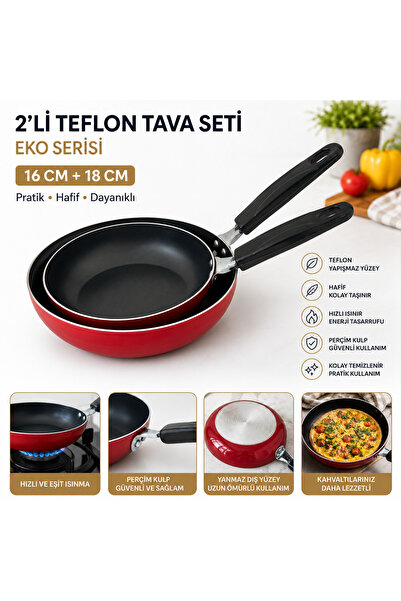 MyHomeMnk 2 Pcs - Teflon Pan Set - Eco Series - with Perçim Handles - 16/18 c...