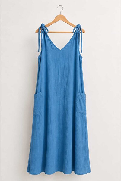 MODA Sitarem Tekstil Kadın Müslin Kumaş Ayarlanabilir Askılı Cepli Salaş Maxi...
