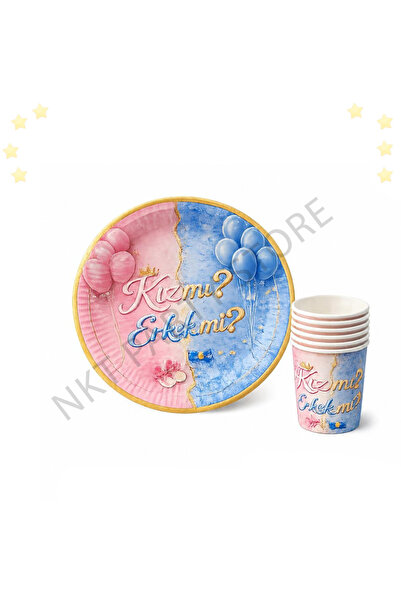 NKT Cinsiyet Partisi Girl or Boy Temalı 8'li Tabak Bardak Karton Set