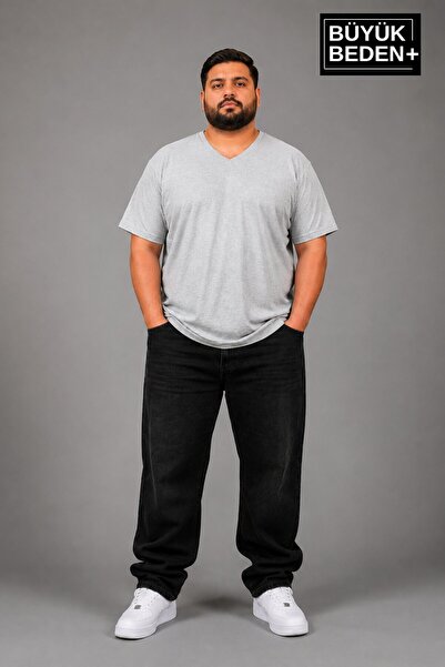 Superlife Süperlife Large Size Men's V-Neck Cotton Basic T-Shirt Navy Blue 3X...