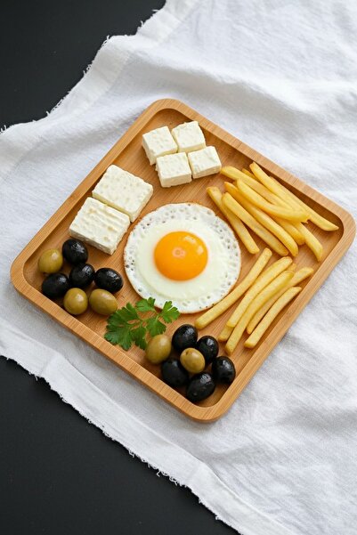 Ercazzo Bambu Kahvaltı Tabağı Pasta Servis Sunum Tepsi İkramlık Ahşap Tabak 2...