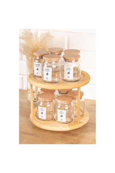 Empressco Set of 10 Glass Spice Jars with Bamboo Vacuum Lids and Rotating Stand