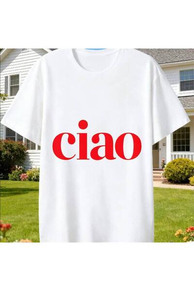 17 seramik Crewneck Ciao Red Text Print Casual Style Everyday Wear Activities...
