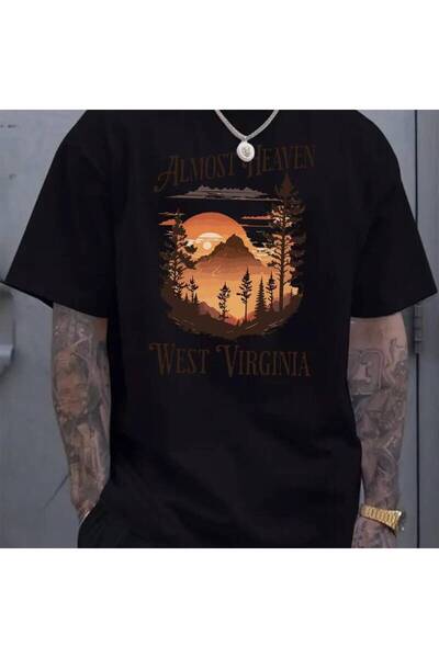 12 Teknoloji تي شيرت رجالي بتصميم جرافيكي من West Virginia Almost Heaven - تي...