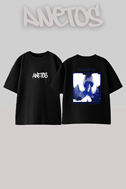 Anetos Κάνιε Γουέστ Σχέδιο  "Jesus is King " Τυπωμένο Unisex Oversize Μαύρο T...