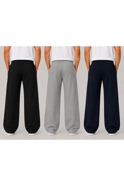 BERYY MODA Economic Package: 3-Piece Black Gray Navy Blue Wide-Leg Men's Sweatpants Seasonal
