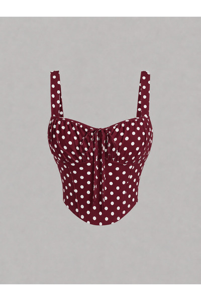 HIMMELDUF Polka Dot Patterned Chest-Cut Wide Strap Top Blouse