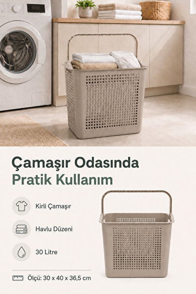 Poomy Çok Amaçlı Çamaşır Sepeti Kirli Sepeti Taşınabilir Banyo Düzenleyici Kutu Kulplu Plastik Sepet