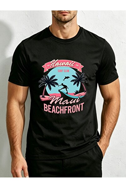 23 nisan Retro Style, Men'S T-Shirt, Hawaii Maui Beachfront surf Club, Summer...