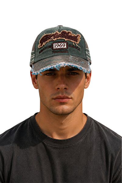 HatClub Exclusive Men's Vintage Washed Baseball Cap with Rock Shark Embroider...