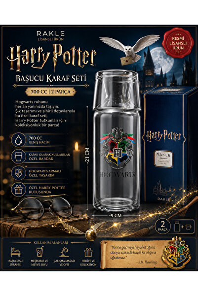 Harry Potter Rakle Lisanslı 700 cc Başucu Karaf ve Bardak Seti (Özel Kutusunda)