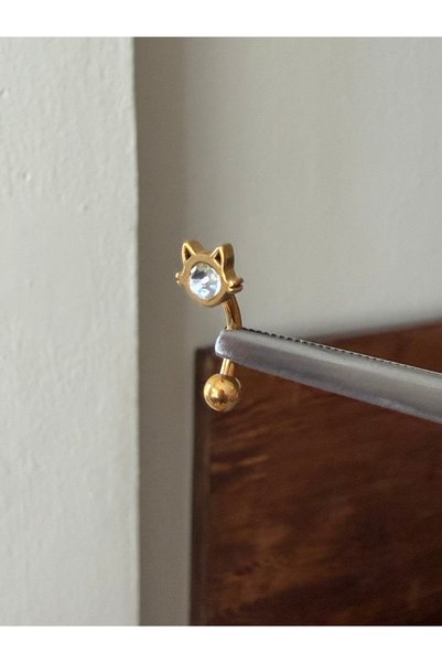 Rupen Kraft 316 L Cerrahi Çelik Taşlı Şirin Kedicik Model Göbek Piercingi