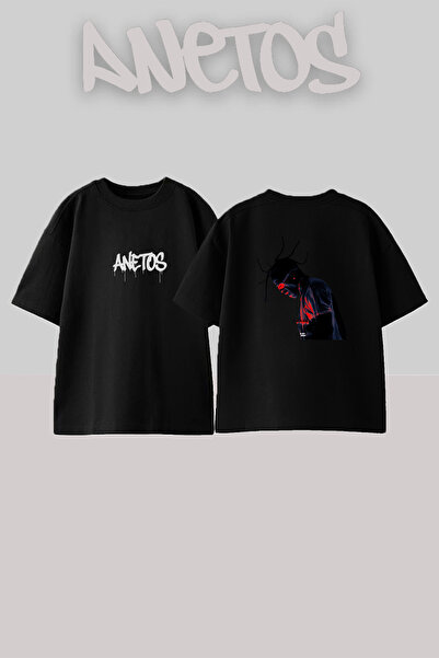 Anetos Travis Scott_55 dizajn, štampana unisex majica prevelikog kroja, crna